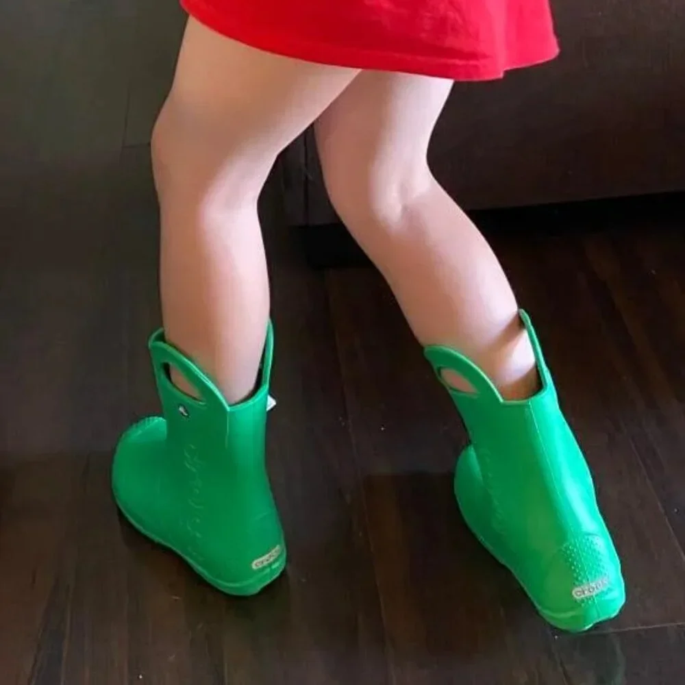 Crocs Boys' Green Handle It Rubber Mid-Calf Outdoor Rain Boots Size C9